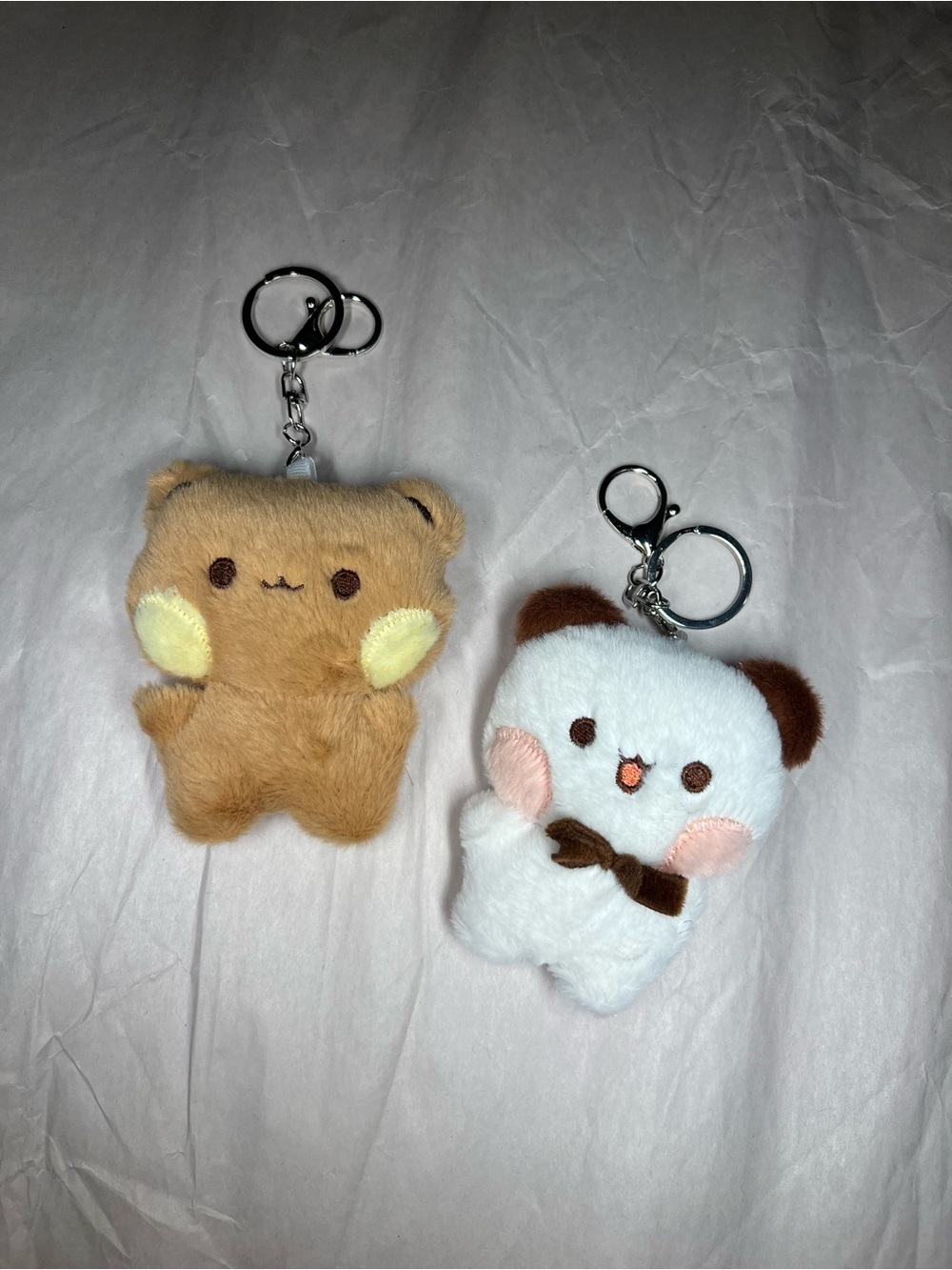Dudu Bubu Cute Plush Animal Keychain Pair - Brown & White